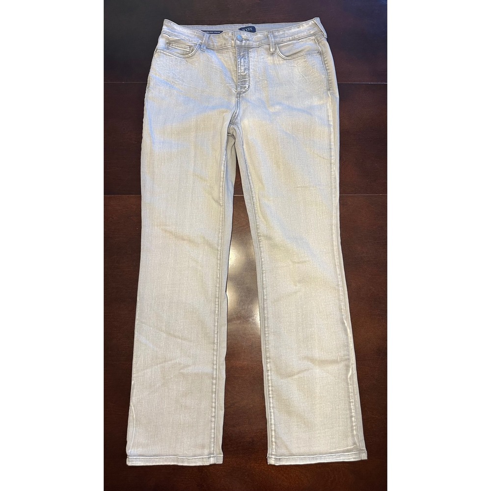 NYDJ Jeans Womens 14 Gray Marilyn Straight Metallic Lift Tuck High Rise Pants